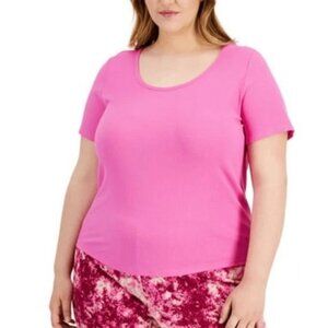 Jenni Plus Size Ribbed Short-Sleeve Top Pink 1X